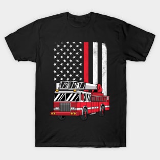 Fire Truck Thin Red Line USA American Flag Fireman Gift T-Shirt